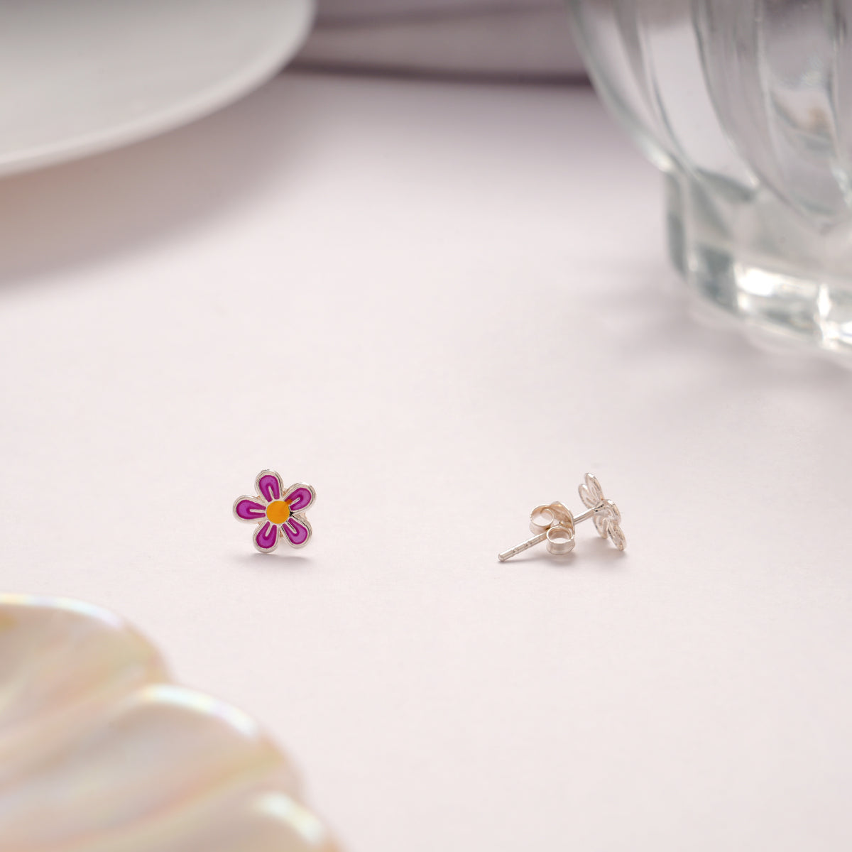 Mini Silver Floral Enamel Stud