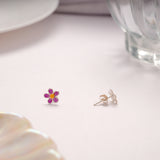 Mini Silver Floral Enamel Stud