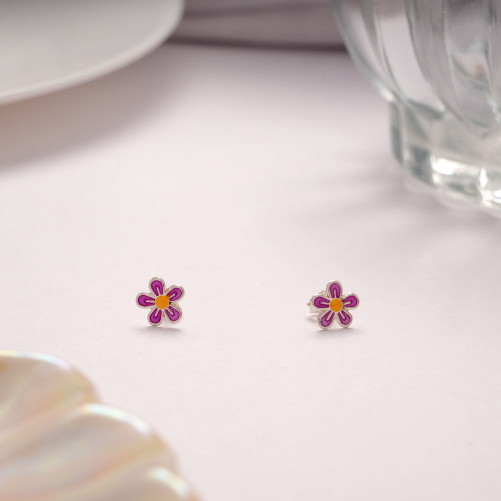 Mini Silver Floral Enamel Stud