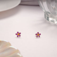 Mini Silver Floral Enamel Stud
