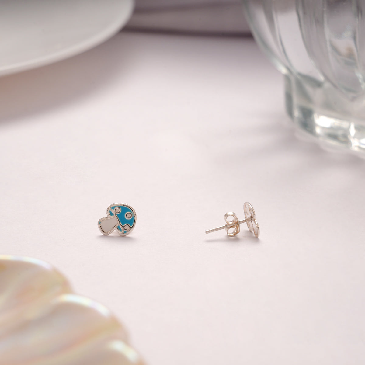 Blue Mushroom Enamel Silver Stud