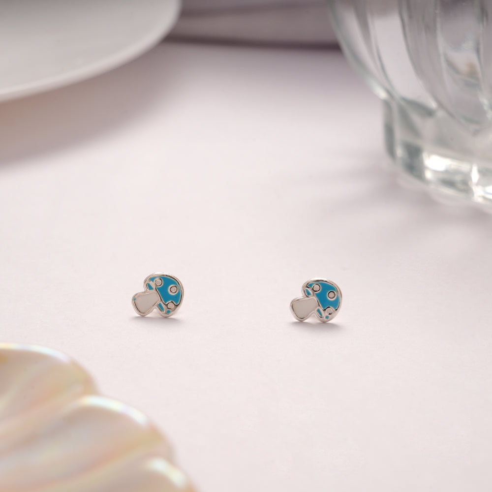 Blue Mushroom Enamel Silver Stud