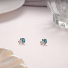 Blue Mushroom Enamel Silver Stud