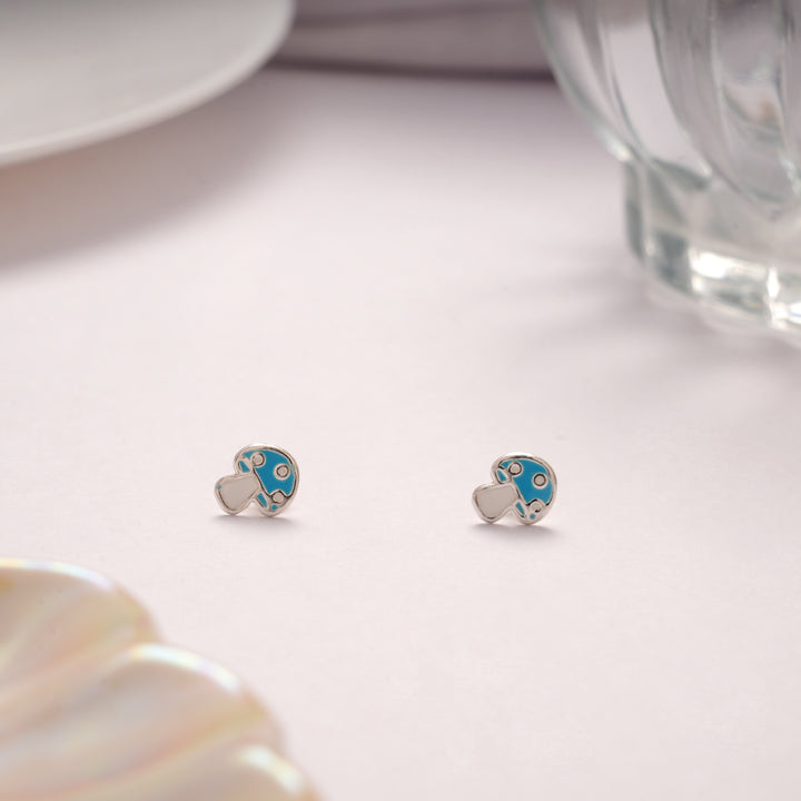 Blue Mushroom Enamel Silver Stud