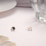 Dainty Silver Mushroom Black Enamel Stud