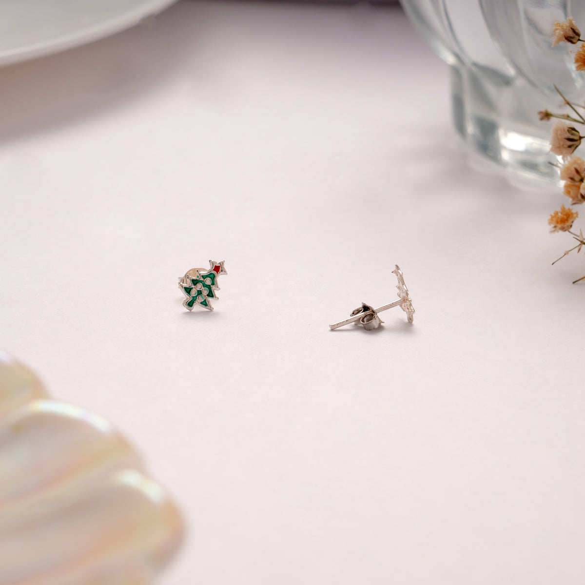 Tiny Silver Christmas Tree Stud