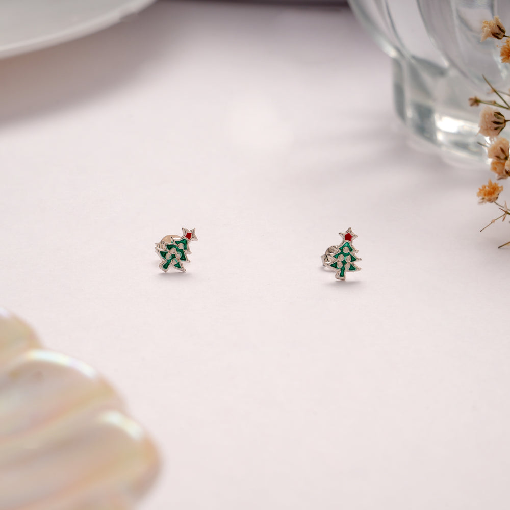 Tiny Silver Christmas Tree Stud