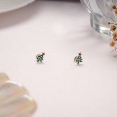 Tiny Silver Christmas Tree Stud