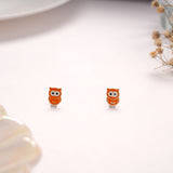 Orange Enamel Owl Silver Stud