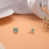 Funny Green Enamel Panda Silver Stud