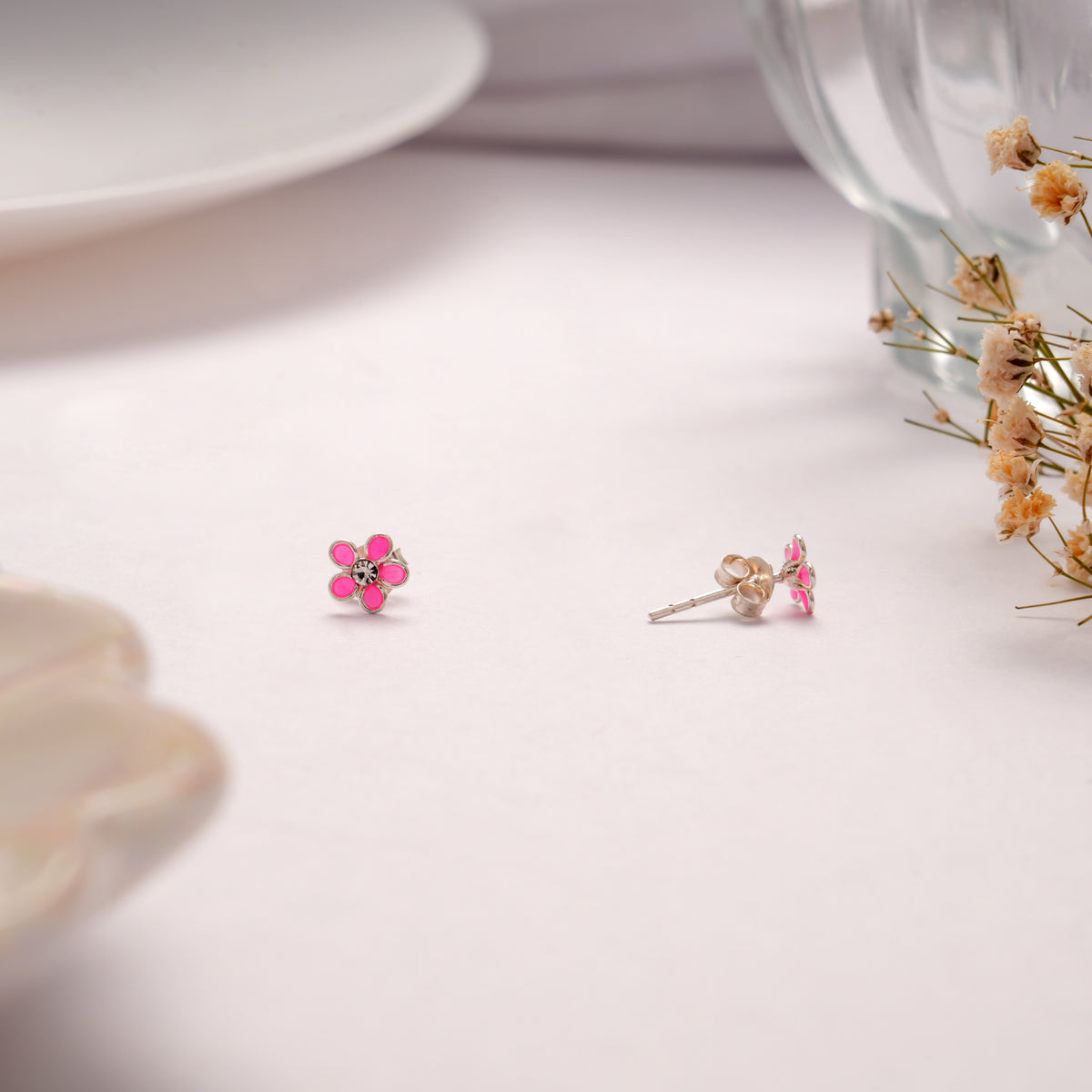 Pink Lilly Blossom Silver Stud