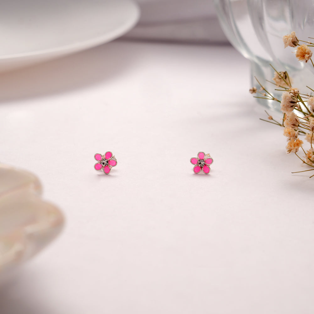 Pink Lilly Blossom Silver Stud