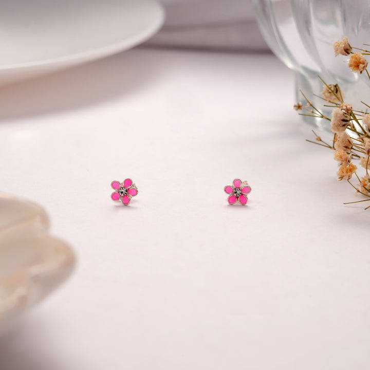 Pink Lilly Blossom Silver Stud