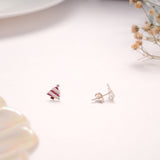 Dainty Pink Striped Tree Silver Stud