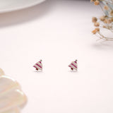 Dainty Pink Striped Tree Silver Stud