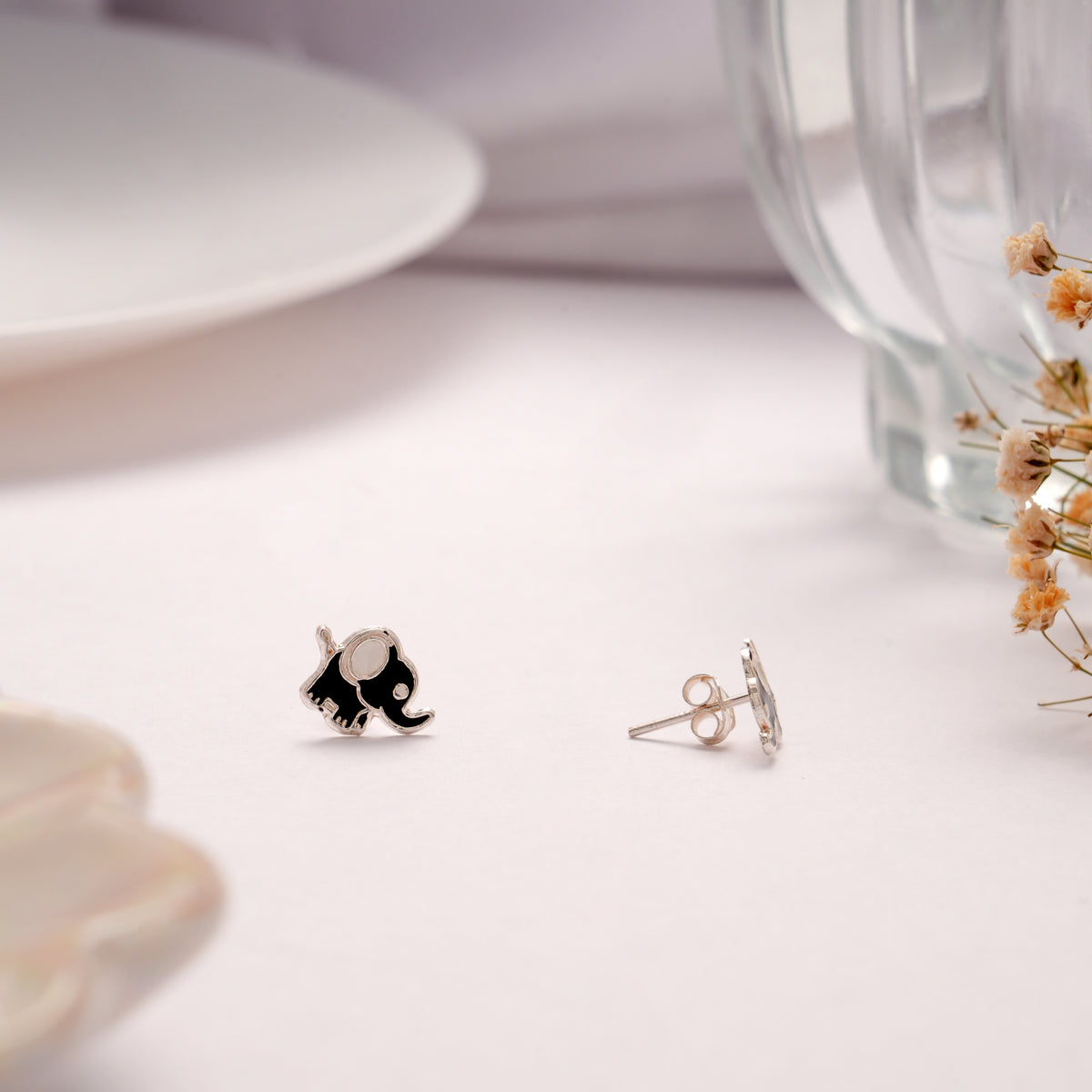 Naughty Elephant Enamel Silver Stud