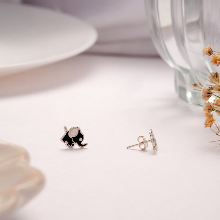 Naughty Elephant Enamel Silver Stud