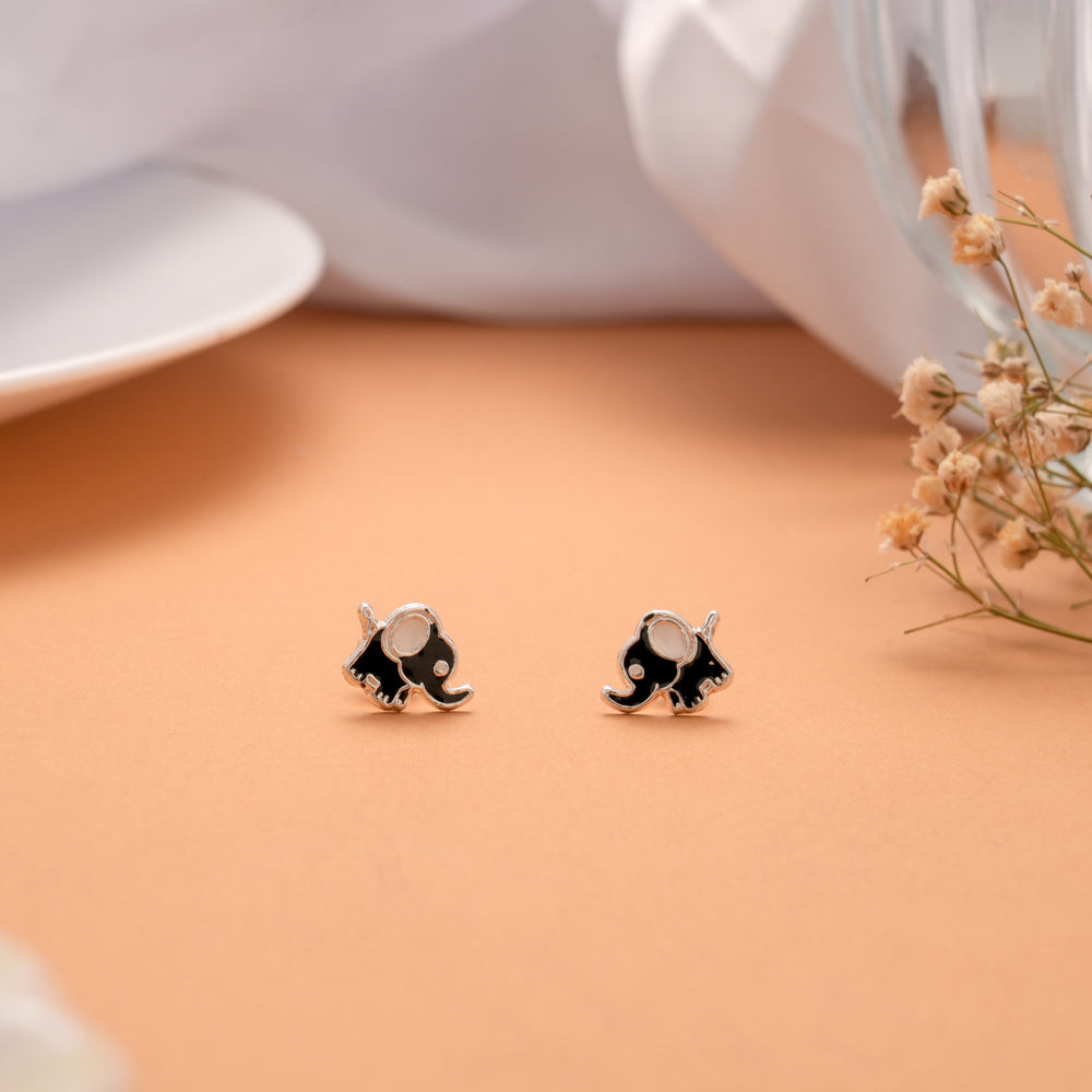 Naughty Elephant Enamel Silver Stud