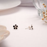 Elegant Black Floral Enamel Silver Stud