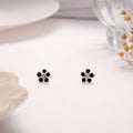 Elegant Black Floral Enamel Silver Stud