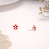 Vibrant Red Enamel Daisy Silver Stud