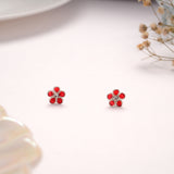 Vibrant Red Enamel Daisy Silver Stud