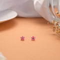 Pink Enamel Daisy Silver Stud