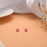 Pink Enamel Daisy Silver Stud