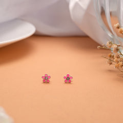 Pink Enamel Daisy Silver Stud
