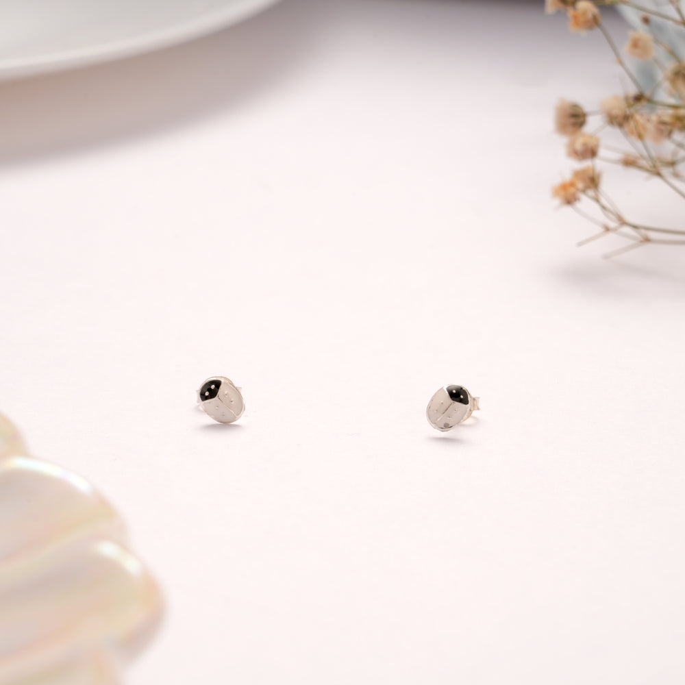 Colour Lady Bug Silver Stud