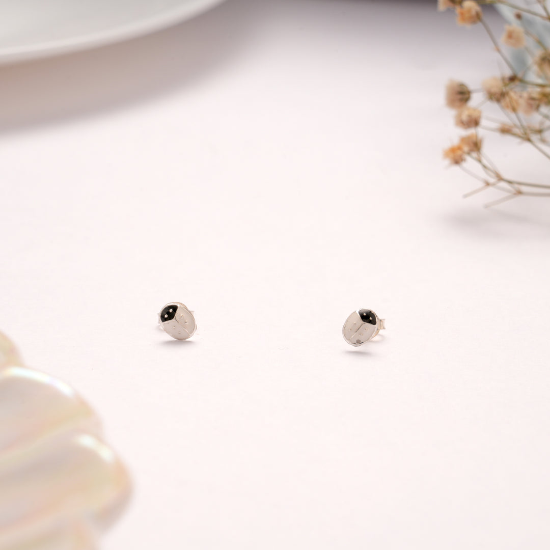 Colour Lady Bug Silver Stud