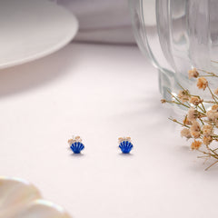 Tiny Blue Seashell Silver Stud