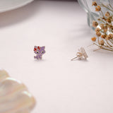 Funny Purple Kitty Enamel Silver Stud