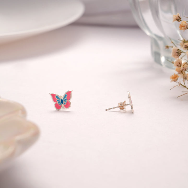Dual Color Enamel Butterfly Silver Stud