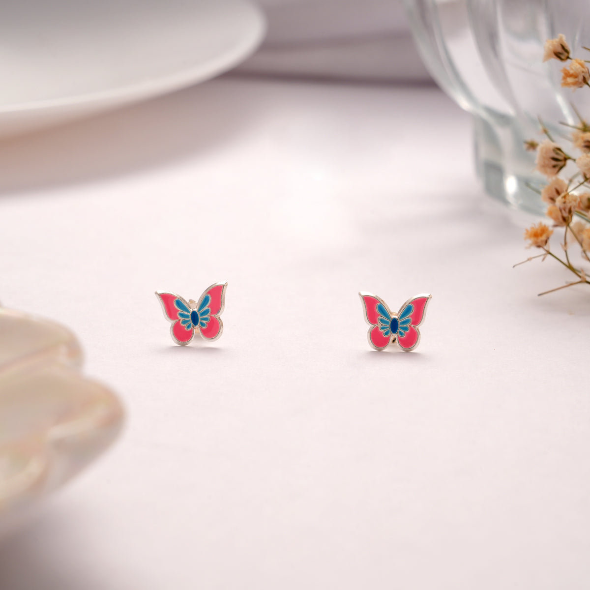 Dual Color Enamel Butterfly Silver Stud