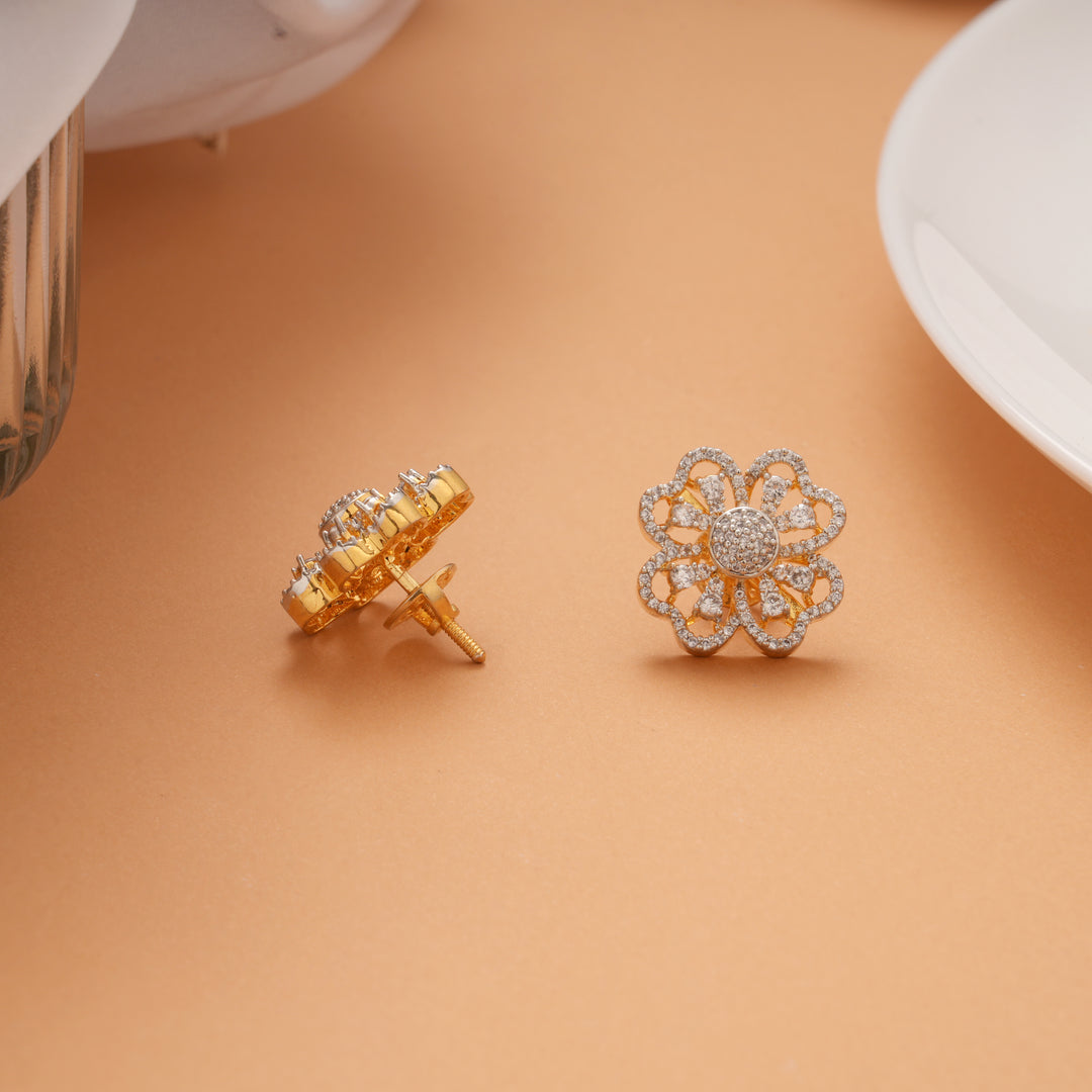 Sparkling Leaf Blossom Stone Golden Stud
