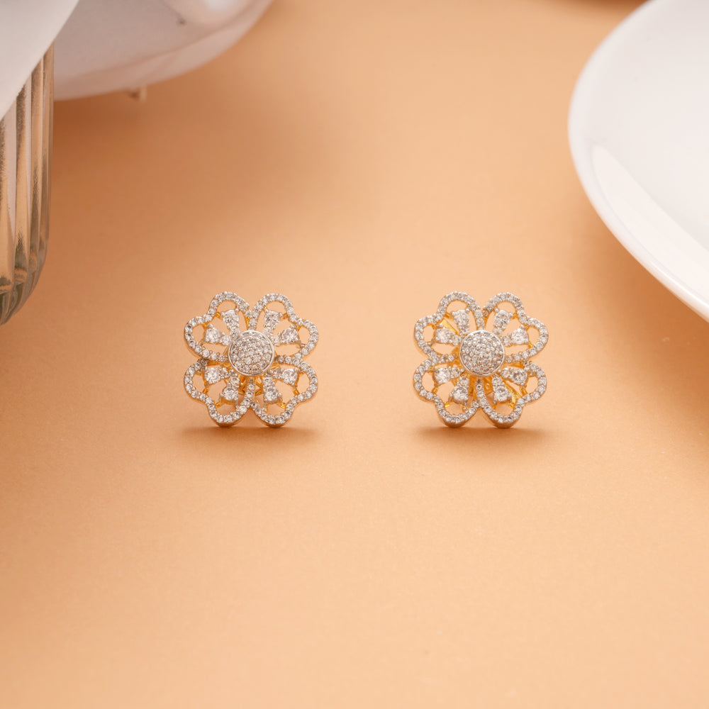 Sparkling Leaf Blossom Stone Golden Stud