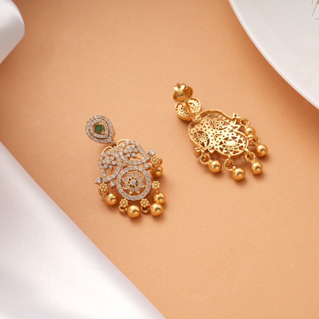Beautiful Emerald White Stone Hanging Golden Earring