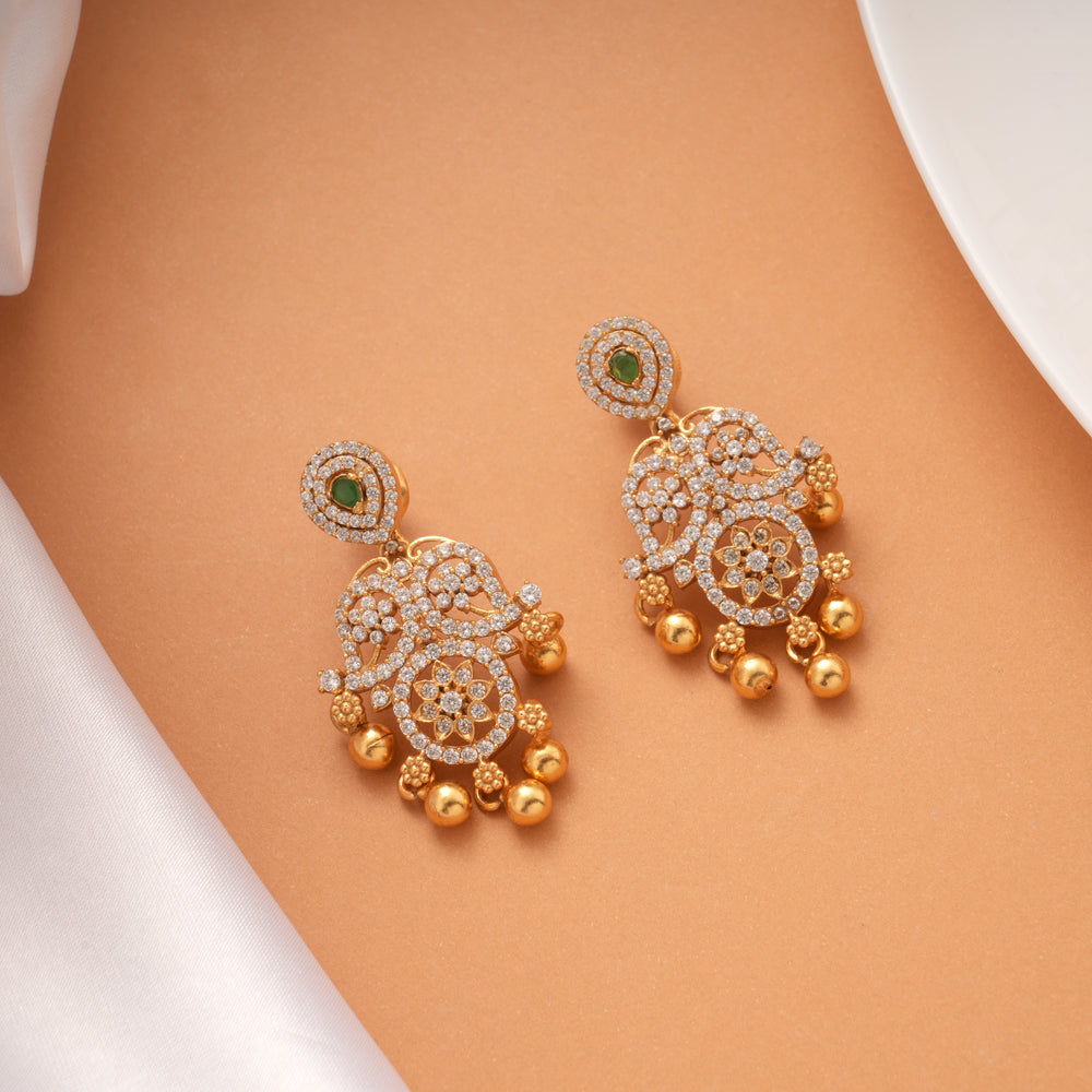 Beautiful Emerald White Stone Hanging Golden Earring
