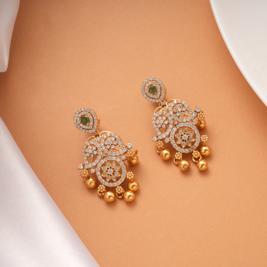 Beautiful Emerald White Stone Hanging Golden Earring