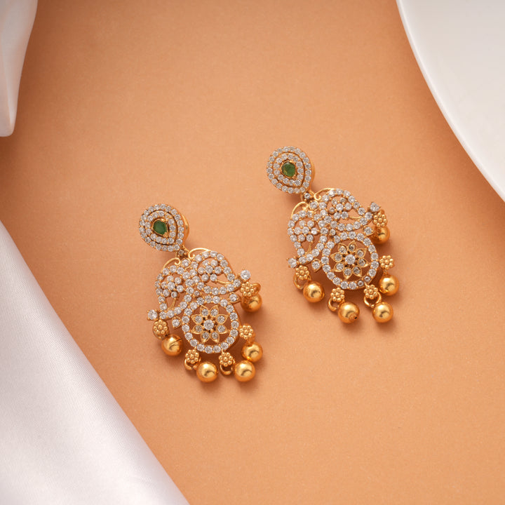 Beautiful Emerald White Stone Hanging Golden Earring