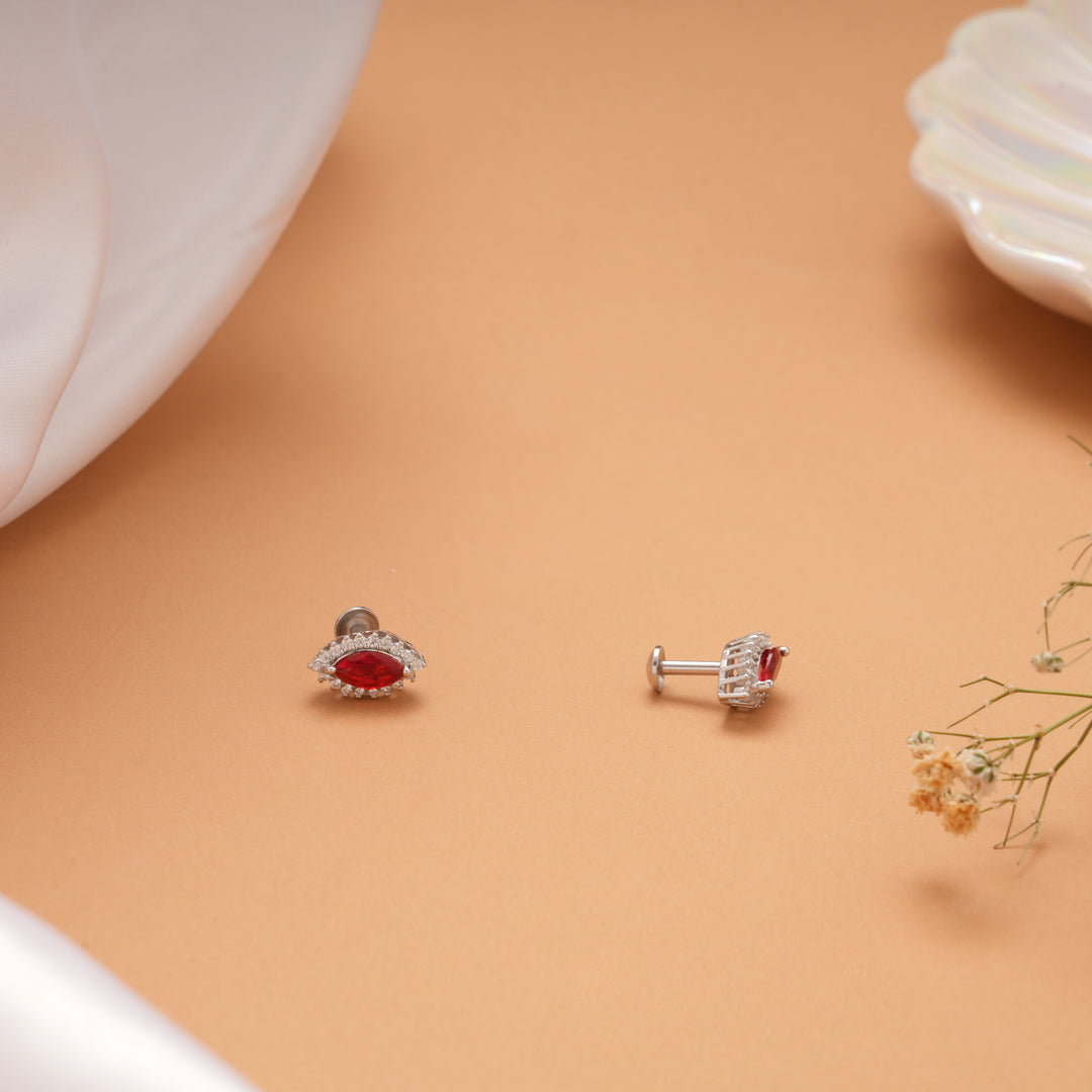 Cute Teardrops Red Stone Silver Stud