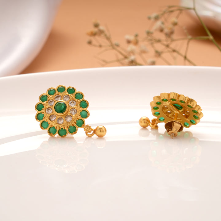 Vintage Green with White Stone Golden Ball Drops Earring