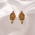 Antique Pink with Green Stone Lakshmi Golden Earring
