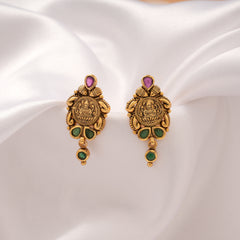 Antique Pink with Green Stone Lakshmi Golden Earring