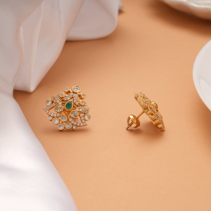 Modern Mango Design Swarovski Golden Stud