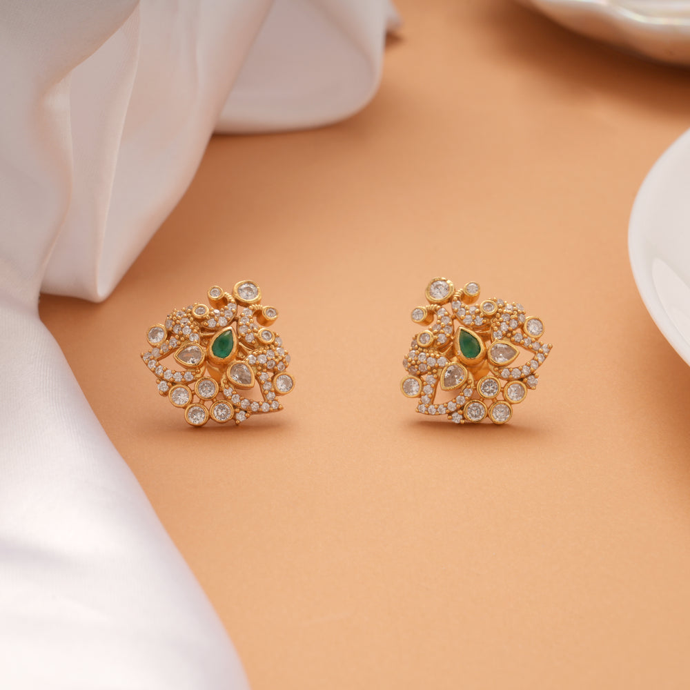 Modern Mango Design Swarovski Golden Stud