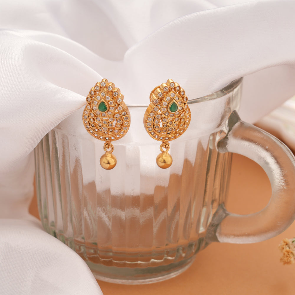 Teardrop Emerald Stone Swarovski Golden Drops Earring