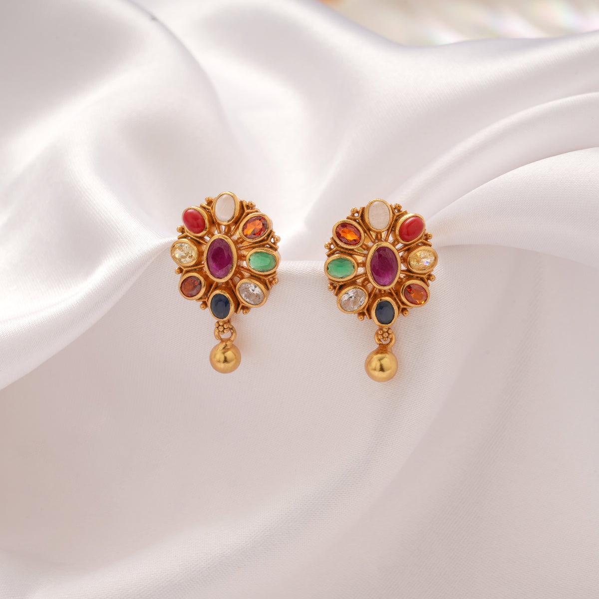 Regal Multi Stone Golden Drops Earring
