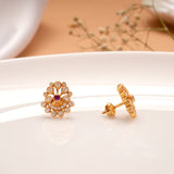 Ethnic Ruby White Stone Golden Stud
